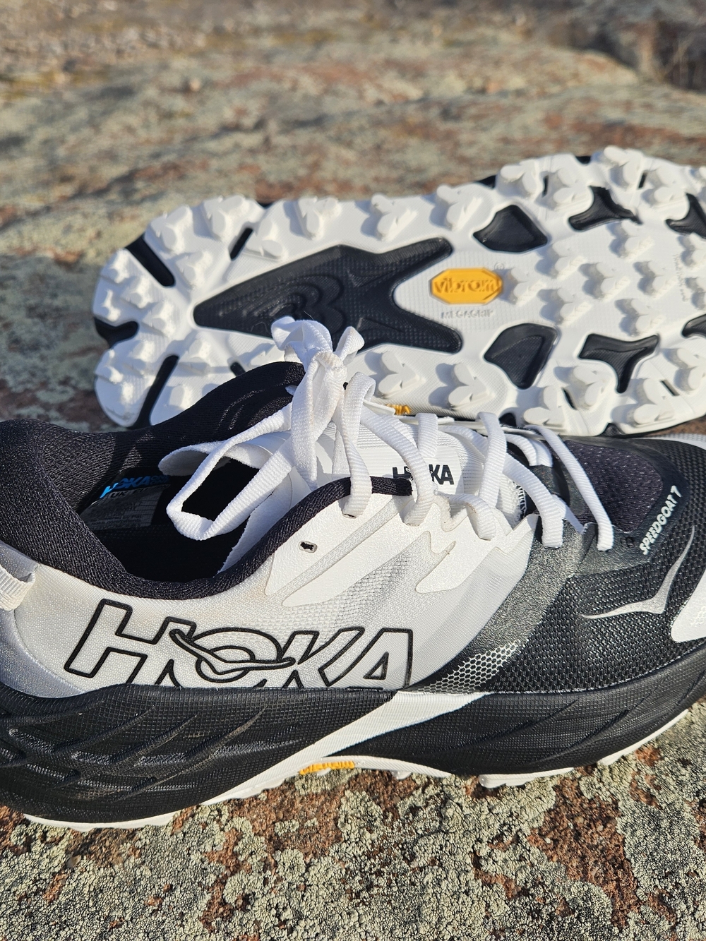 Hoka Women's Black and White Speedgoat 7 Trail Running Shoes